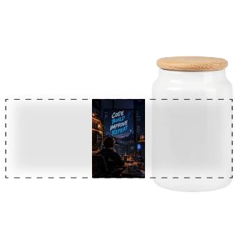 Code Build Improve Repeat Night Dev Studio - Panorama Keksdose mit Holzdeckel - Weiß - Vorne