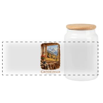 Grindelwald Vintage-Schweizer Charme - Panorama Keksdose mit Holzdeckel - Weiß - Vorne