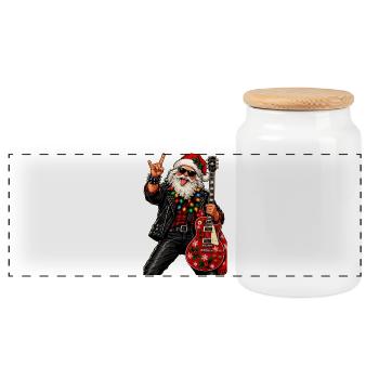Santa Rock Weihnachtsgitarre - Panorama Keksdose mit Holzdeckel - Weiß - Vorne