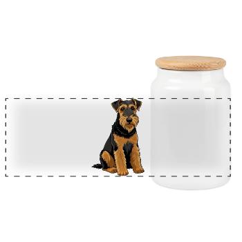 Airedale Terrier-Hund - Panorama Keksdose mit Holzdeckel - Weiß - Vorne