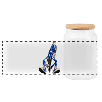 Blauer Stift Müde Cartoonfigur - Panorama Keksdose mit Holzdeckel - Weiß - Vorne