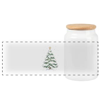Schneebedeckter Weihnachtsbaum mit goldenem Stern - Panorama Keksdose mit Holzdeckel - Weiß - Vorne