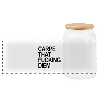 Carpe that fucking Diem - Panorama Keksdose mit Holzdeckel - Weiß - Vorne