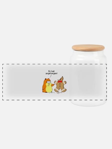 Hamster vs. Lebkuchenmann - Panorama Keksdose mit Holzdeckel - Weiß