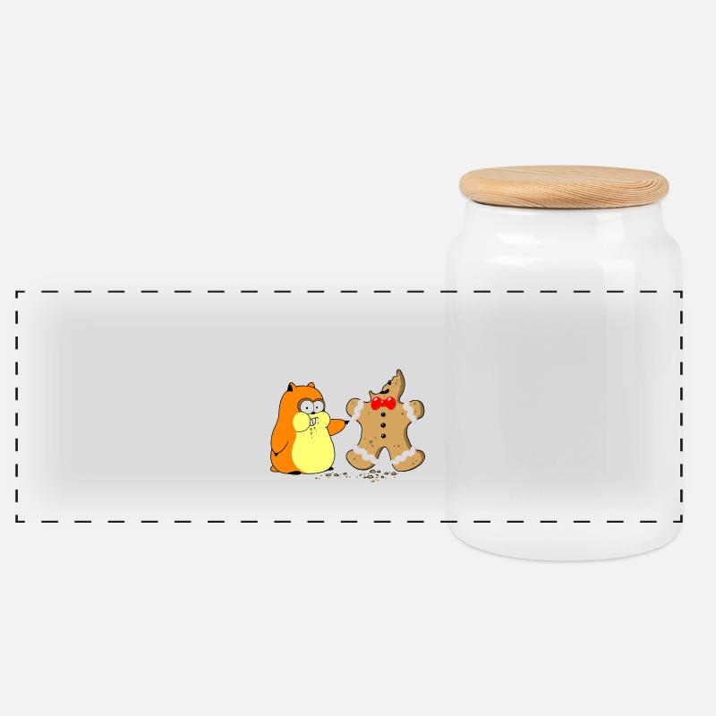 Hamster vs. Lebkuchenmann (whiteline) - Panorama Keksdose mit Holzdeckel - Weiß