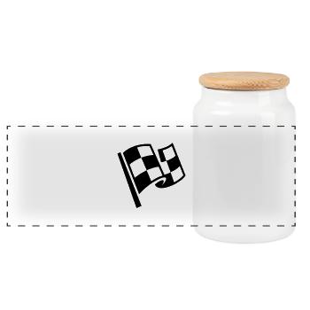 Flag Race Car Destination Motorcycle - Panoramic Cookie Jar with Wooden Lid - white - Front