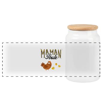 Maman poule - Boîte à biscuits avec couvercle en bois - blanc - Devant