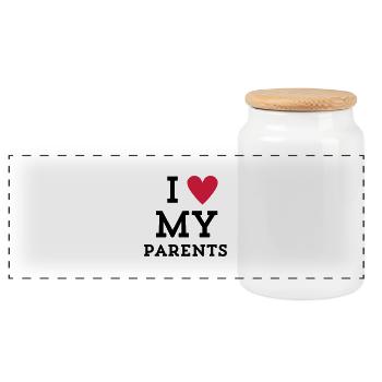 I love my Parents Herz - Panorama Keksdose mit Holzdeckel - Weiß - Vorne