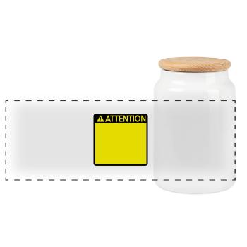 Attention Sign (2 colour) - Panoramic Cookie Jar with Wooden Lid - white - Front