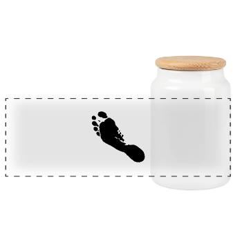 barefoot left (footprint) / Barfuß links ( - Panoramic Cookie Jar with Wooden Lid - white - Front