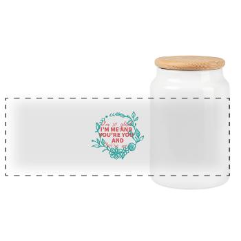 Wedding / Marriage: I'm so glad. I'm me and you're - Panoramic Cookie Jar with Wooden Lid - white - Front
