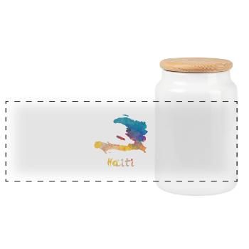 Haitian Watercolor Country - Panoramic Cookie Jar with Wooden Lid - white - Front