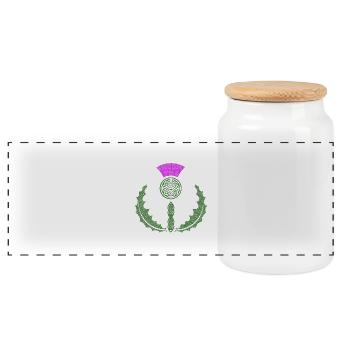 Celtic Knotwork Thistle - Panoramic Cookie Jar with Wooden Lid - white - Front