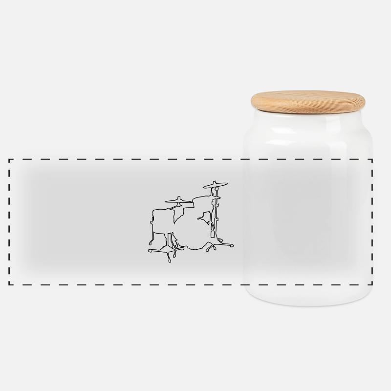 Drums Silhouette - Panoramic Cookie Jar with Wooden Lid - white