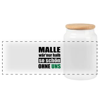 Malle Mallorca lustiger Gruppen Spruch - Panorama Keksdose mit Holzdeckel - Weiß - Vorne