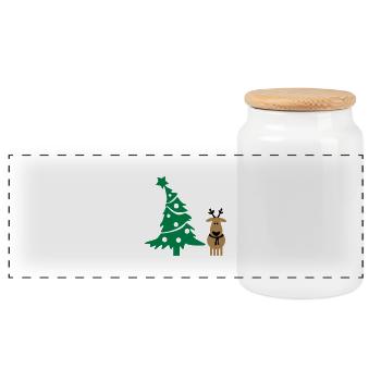 Rentier & Weihnachtsbaum - Panorama Keksdose mit Holzdeckel - Weiß - Vorne