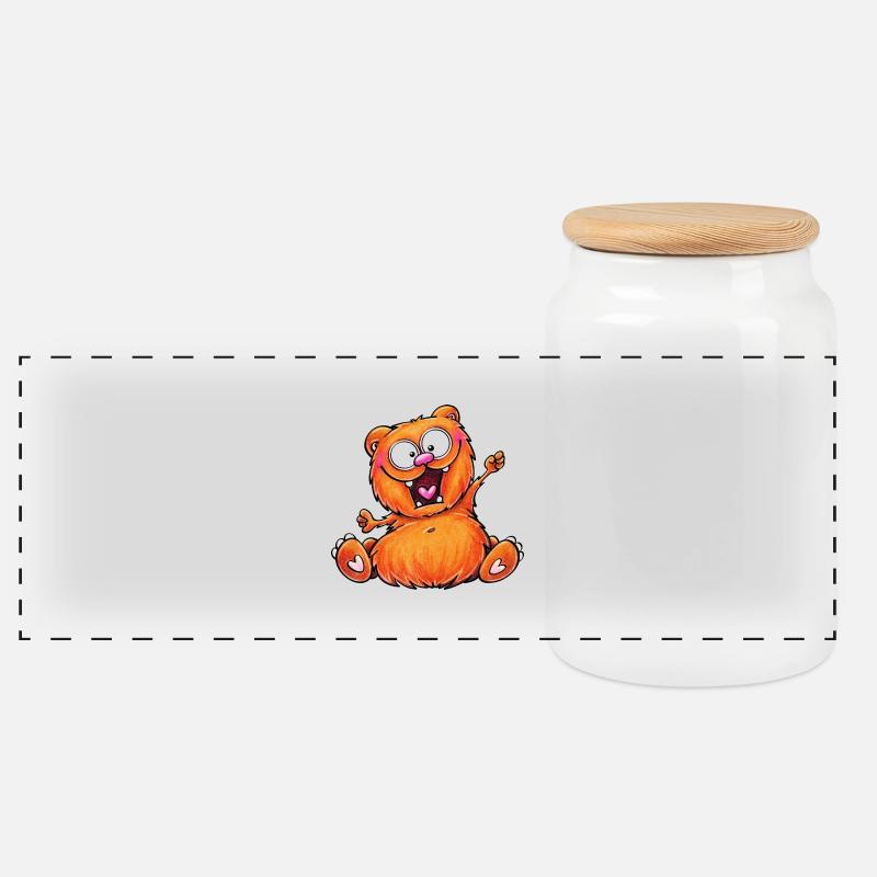 funny bear - Panorama Keksdose mit Holzdeckel - Weiß