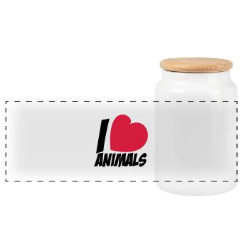 I love animals - Panoramic Cookie Jar with Wooden Lid - white - Front