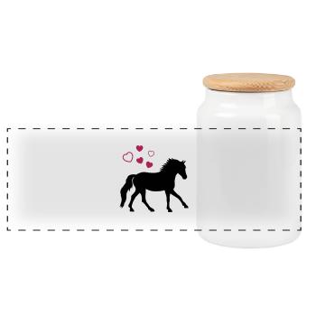 Horse with Hearts - Panoramic Cookie Jar with Wooden Lid - white - Front