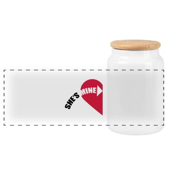 She's Mine Love Heart - Panoramic Cookie Jar with Wooden Lid - white - Front