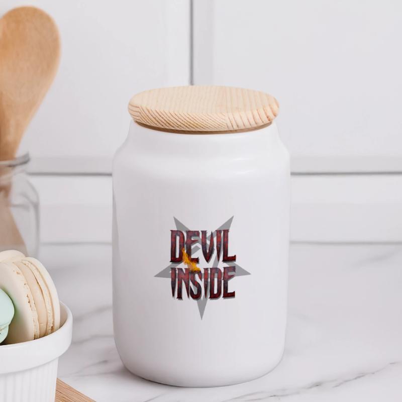 DEVIL INSIDE - Satan / Horror / Devil Boîte à biscuits avec couvercle en bois