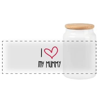 Mum / Mom / Baby / Mummy / Mother's day / Birth - Panoramic Cookie Jar with Wooden Lid - white - Front