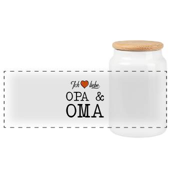 Ich liebe Opa und Oma Herz - Panorama Keksdose mit Holzdeckel - Weiß - Vorne