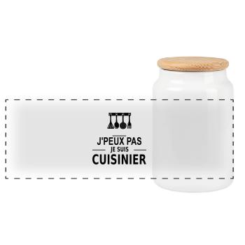 j'peux pas je suis cuisinier - Panorama Keksdose mit Holzdeckel - Weiß - Vorne