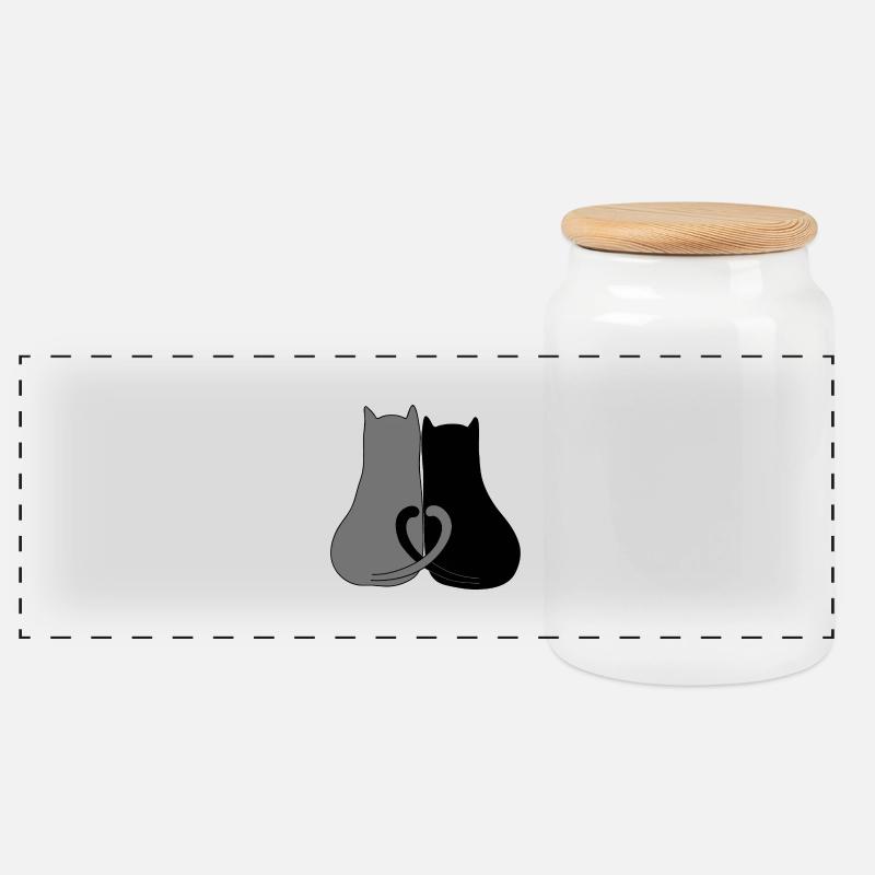 2 Herzkatze - Panorama Keksdose mit Holzdeckel - Weiß