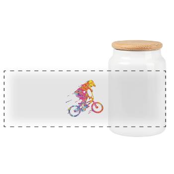 BMX Bunte Farbe Grafik Biker Freestyle Racing - Panorama Keksdose mit Holzdeckel - Weiß - Vorne