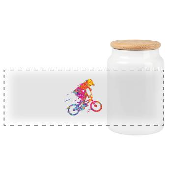 BMX Bunte Farbe Grafik Biker Freestyle Racing - Panorama Keksdose mit Holzdeckel - Weiß - Vorne