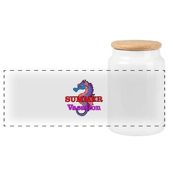 Seahorse - Panoramic Cookie Jar with Wooden Lid - white - Front