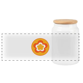 des années 70 motif de fleur - Boîte à biscuits avec couvercle en bois - blanc - Devant