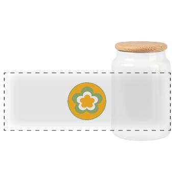 des années 70 motif de fleur - Boîte à biscuits avec couvercle en bois - blanc - Devant