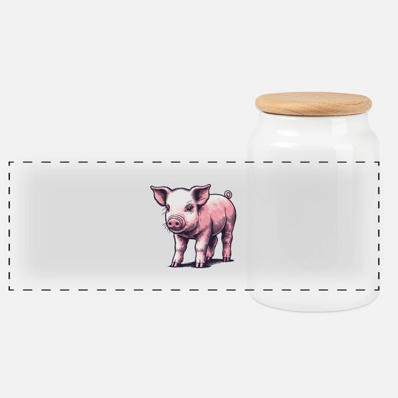 Ferkel - Panorama Keksdose mit Holzdeckel - Weiß