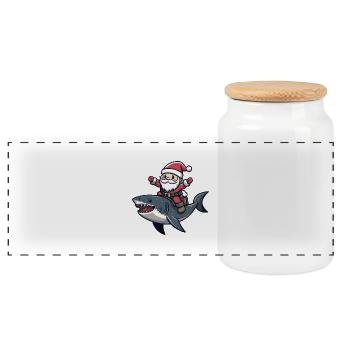 Requin Père Noël dessin animé - Boîte à biscuits avec couvercle en bois - blanc - Devant