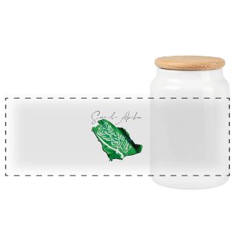 Saudi Arabia Flag in Saudi Arabia Map EN - Panoramic Cookie Jar with Wooden Lid - white - Front