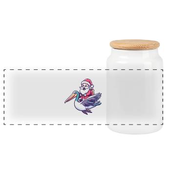 Pelikan Vogel Weihnachtsmann Cartoon - Panorama Keksdose mit Holzdeckel - Weiß - Vorne