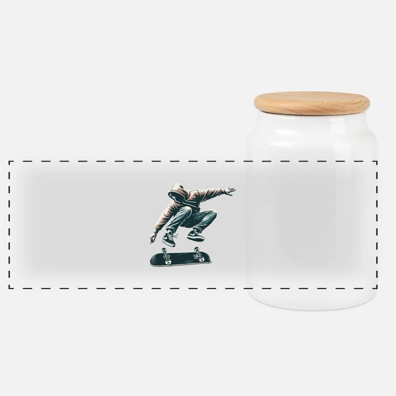 Skater - Panorama Keksdose mit Holzdeckel - Weiß