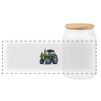 traktor trecker - Panorama Keksdose mit Holzdeckel - Weiß - Vorne