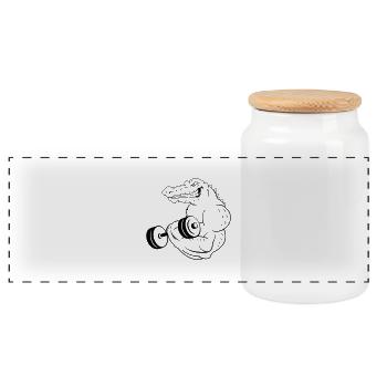 fitness crocodile 01 - Panorama Keksdose mit Holzdeckel - Weiß - Vorne