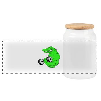 fitness crocodile 02 - Panorama Keksdose mit Holzdeckel - Weiß - Vorne