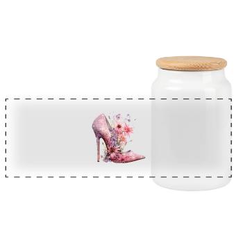 High Heel Lover Glitter Shoes Women's Gift - Panoramic Cookie Jar with Wooden Lid - white - Front
