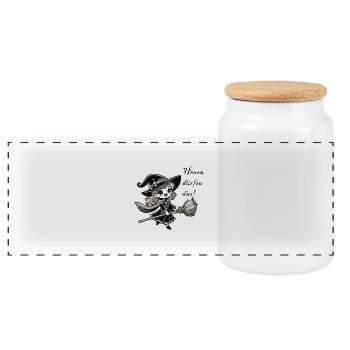 Witch Comic - Panoramic Cookie Jar with Wooden Lid - white - Front