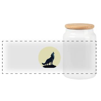 Loup hurlant devant la pleine lune - Boîte à biscuits avec couvercle en bois - blanc - Devant