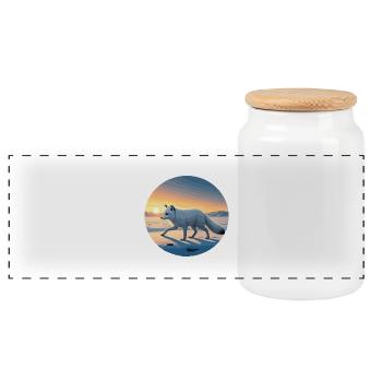 Renard arctique au lever du soleil - Boîte à biscuits avec couvercle en bois - blanc - Devant