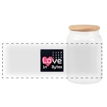 Love in Bytes Pixel Art - Panoramic Cookie Jar with Wooden Lid - white - Front