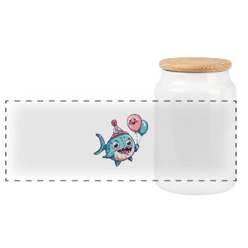 Piranha Pisces Birthday Baby - Panoramic Cookie Jar with Wooden Lid - white - Front