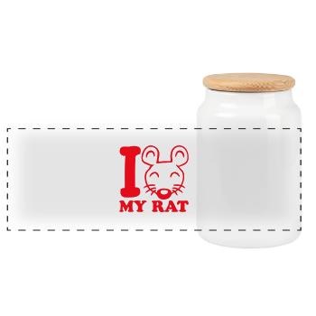I Love My Rat Text Saying Mouse Cute Little Rat - Panoramic Cookie Jar with Wooden Lid - white - Front
