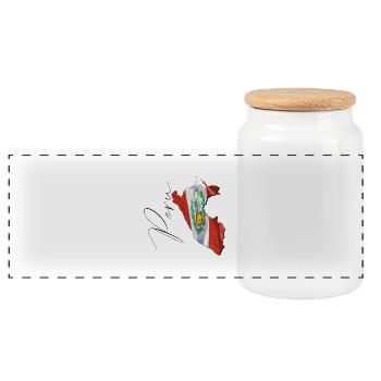 Peru flag in the Peru map EN - Panoramic Cookie Jar with Wooden Lid - white - Front